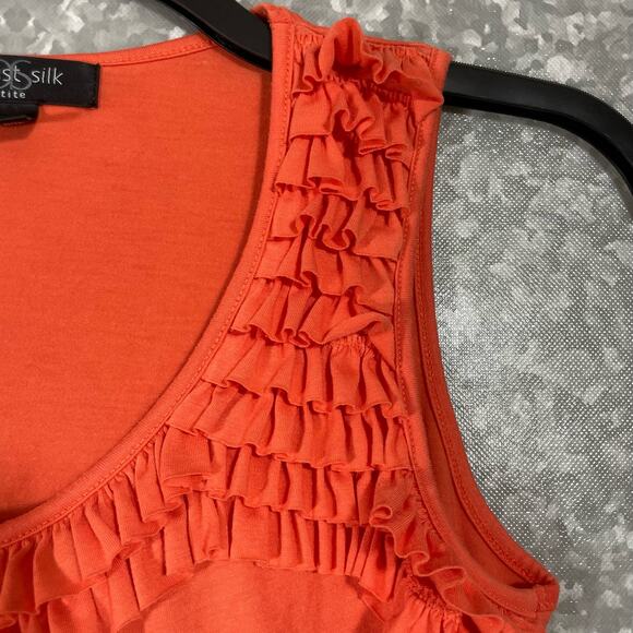 August Silk Orange Ruffle Yoke Scoop Neck Tank Top - Size Petite Medium (PM) - Picture 2 of 6